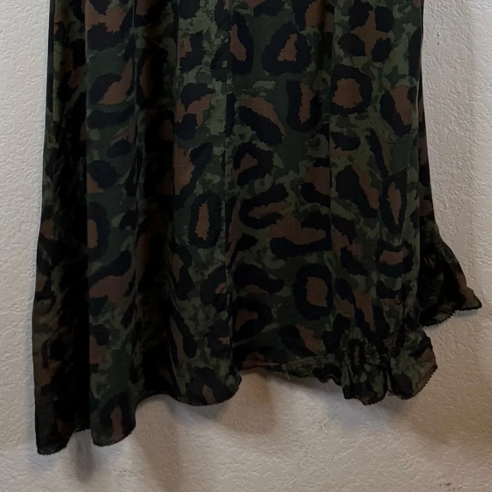 Zadig & Voltaire Green Black Rebelle Leo Midi Dress V Neck Leopard Size Small - Picture 10 of 13